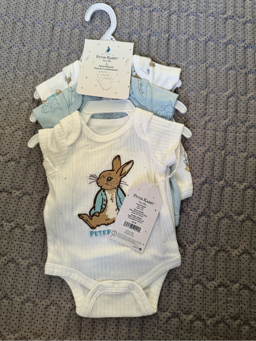 Peter Rabbit White Ribbed Cotton Baby Bodysuit - 3-Pack - Picture 3 of 5